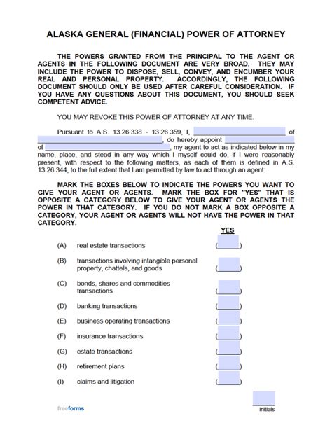 Free Alaska General Financial Power Of Attorney Form Pdf