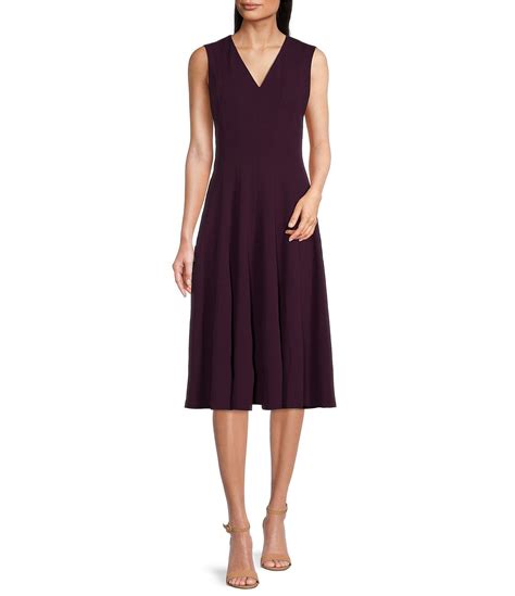 Calvin Klein V Neck Sleeveless Scuba Crepe Fit And Flare Dress