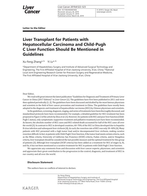 Pdf Liver Transplant For Patients With Hepato­cellular Carcinoma And