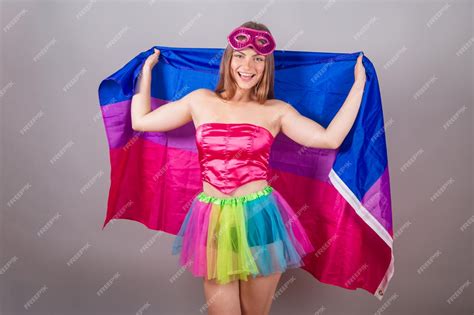 Premium Photo Brazilian Blonde Woman Dressed In Pink Carnival Clothes