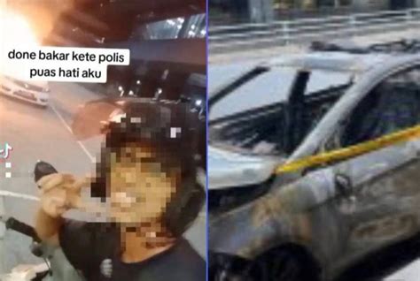 DEMI RAIH RATING TINGGI DI TIKTOK SUSPEK BAKAR KERETA POLIS DITAHAN