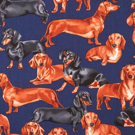 Navy Blue Dachshund Dog Fabric By Timeless Treasures Usa Modes4u