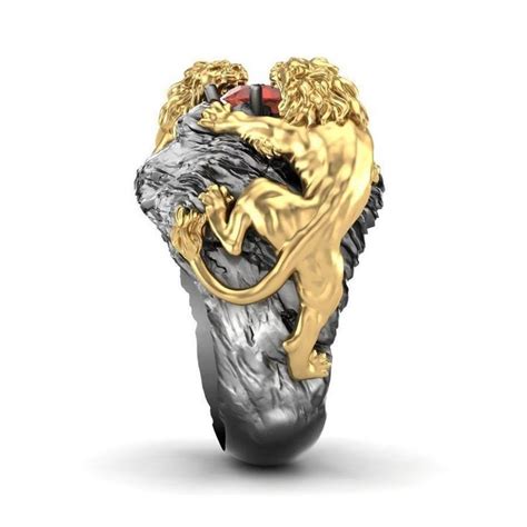 K Gold Over Diamond Lion Ring Men Lion Ring Ruby Diamond Etsy