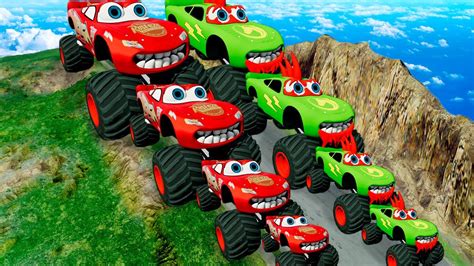 Big Small Monster Truck Scary Lightning McQueen Vs Lime Monster Truck