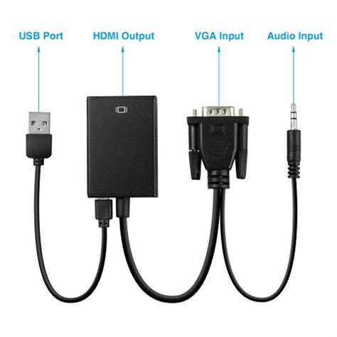 VGA To HDMI Converter 1080P HD Adapter With Audio Cable For HDTV PC ...