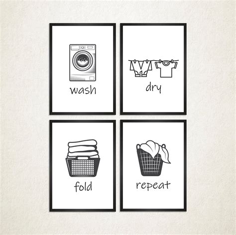 Laundry Wall Art Set Of 4 Funny Wash Dry Fold Repeat Room Decor Poster