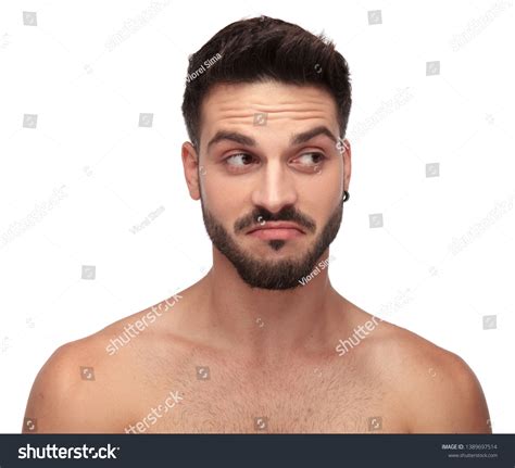 Unshaved Naked Man Looking Away Curious Stock Photo 1389697514 Shutterstock