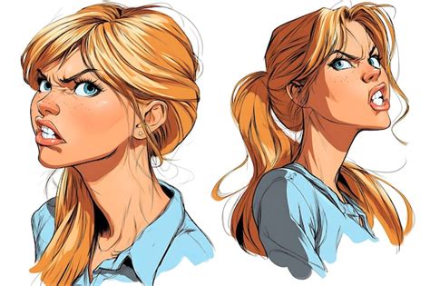 Face Expressions Of Cute Blonde Woman Premium Ai Generated Image