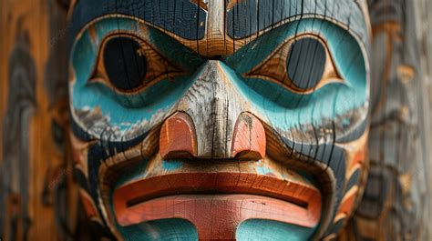 Detail Tiang Kayu Totem Alaska Amerika Kuno Latar Belakang Untuk