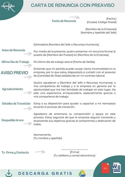 Modelos Carta De Renuncia Con Preaviso En Word Pdf