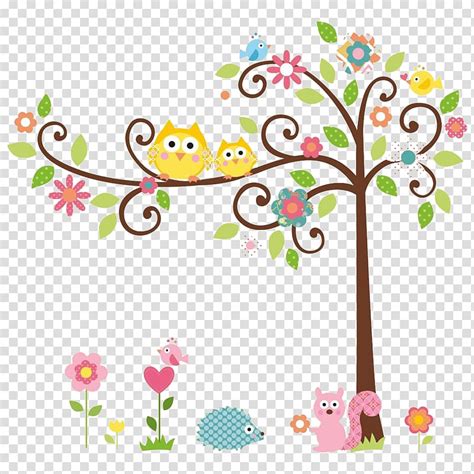 Owls On Tree Branch Cartoon Illustration Owl Tree Branch Love Wood