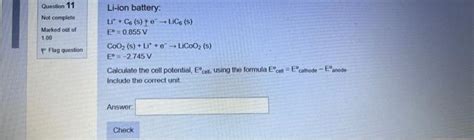 Solved Li Ion Battery Lic6 Se−→lic6 Se00855 Vcoo2