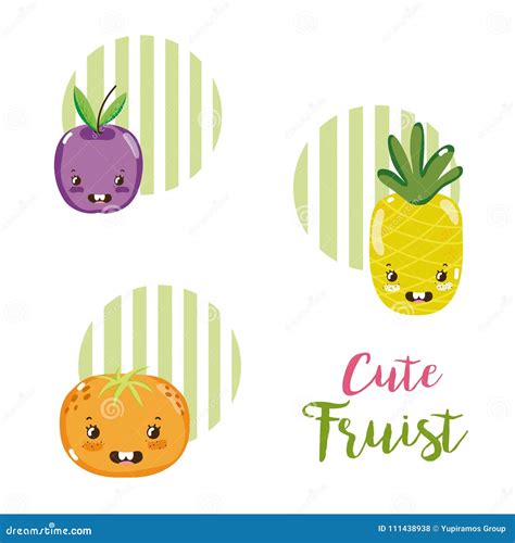 Desenhos Animados Bonitos Do Kawaii Dos Frutos Ilustração do Vetor