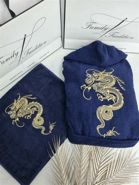 Махровый банный комплект "Китайский дракон":халат + полотенце ...