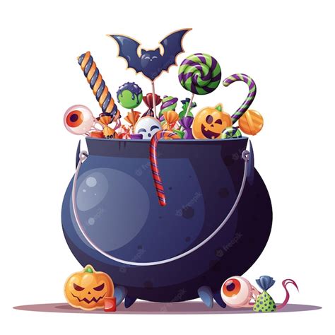 Premium Vector Halloween Candies In Witches Cauldron Halloween