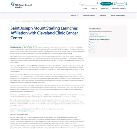 Saint Joseph Mount Sterling Launches Affiliation With Cleveland Clinic