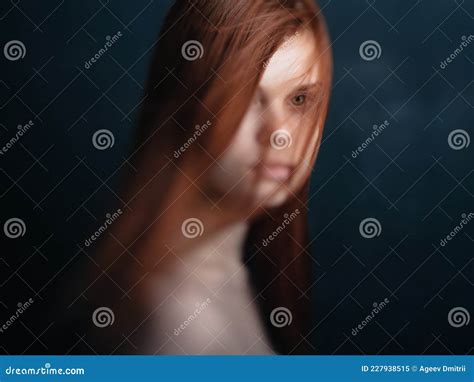 Attractive Red Haired Woman Naked Shoulders Clear Skin Dark Background Stock Image Image Of