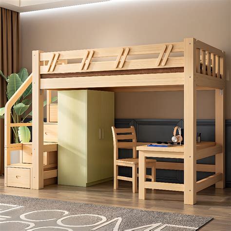 Kids Loft Bed with 4 Drawers & Built-in Desk, Natural Wood Loft, Kids Bed with Desk, 39"W x 75"L ...