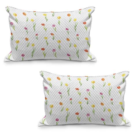 Watercolor Flower Quilted Pillowcover Set Of Colorful Tulips Pattern