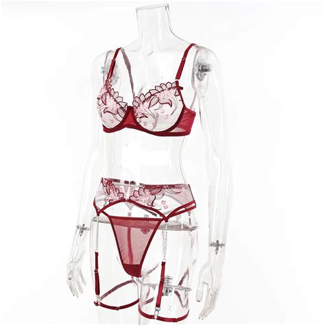 High Quality Sexy Women S Lace Bikini Back Seductive Lingerie Hollow Out Mesh Bra Thong Floral