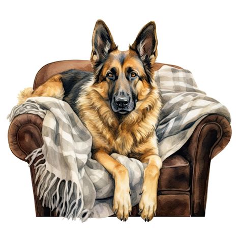 Aquarell deutscher schäferhund clipart weißer hintergrund Premium Foto