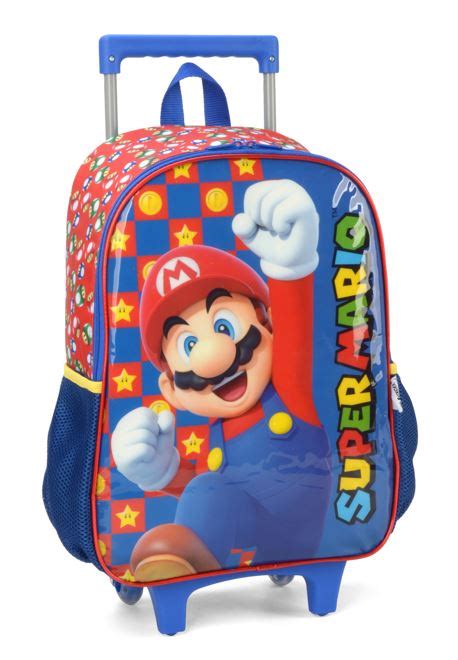 Mochila De Rodinha Super Mario Vermelho Luxcel Papelaria Mr Paper