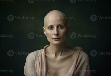 AI generated Portrait of caucasian bald woman, alopecia and cancer