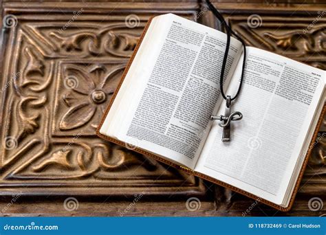 An Open Bible with a Cross on it. Editorial Stock Image - Image of ...