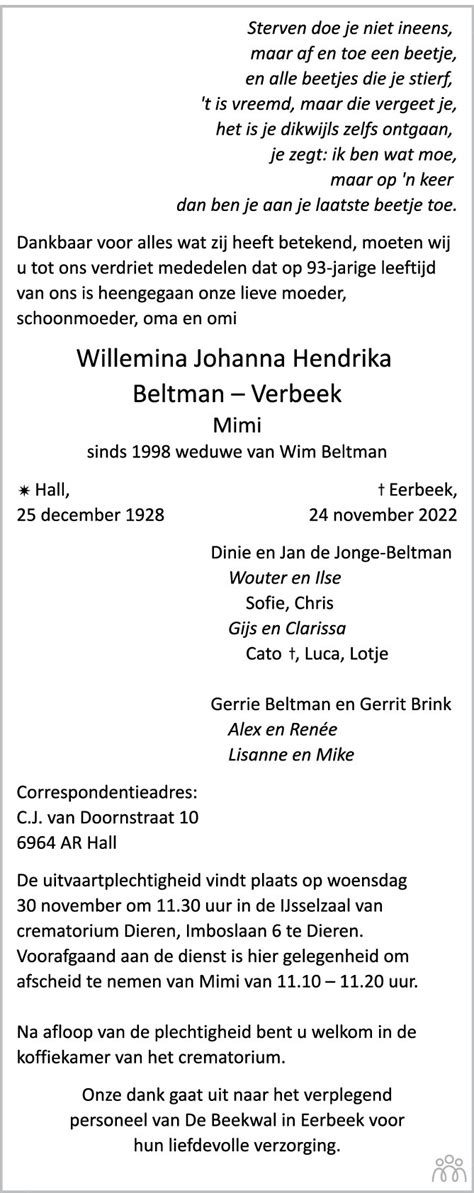 Mimi Willemina Johanna Hendrika Beltman Verbeek 24 11 2022