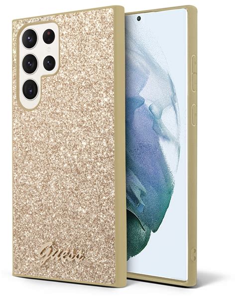 GUESS Glitter Script do Samsung Galaxy S23 Ultra Złoty Etui niskie