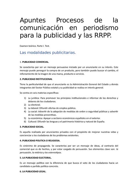 Apuntes Procesos De La Comunicaci N Para La Publicidad Y Las Rrpp