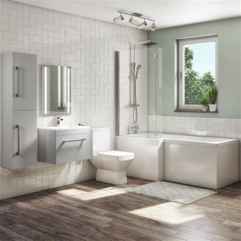 1700mm L Shaped Bath Suite With 600mm Wall Hung Vanity Unit With Basin