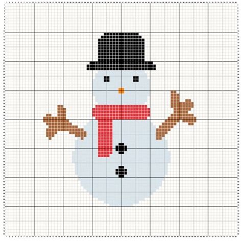 A Cross Stitch Pattern With A Snowman Wearing A Hat And Scarf