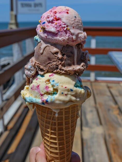 Premium Photo Triple Scoop Ice Cream Cone