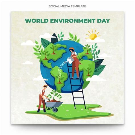 Premium PSD | A poster for world environment day with a man on a ladder ...