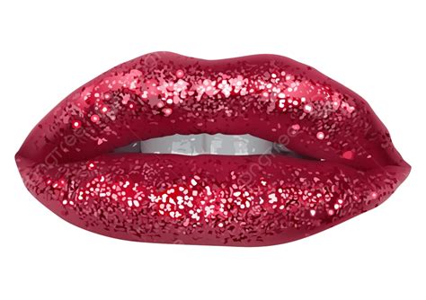 Red Lips With Glitter Females Expression Face Vector Females