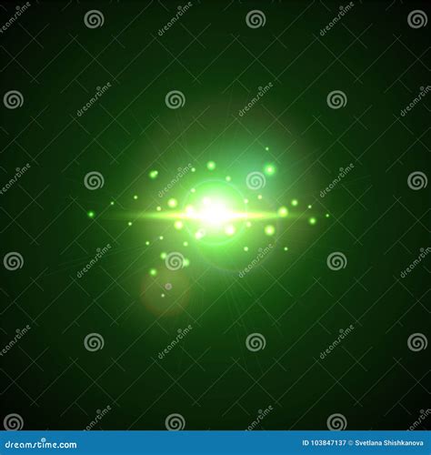 Green Flash With Rays And Spotlight. Realistic Light Glare, High Loth ...