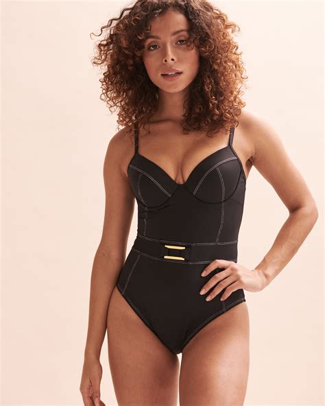 Bleu Rod Beattie A Fine Line Belt One Piece Swimsuit Black Bikini