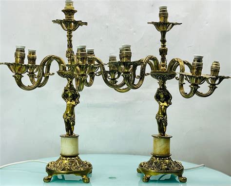 Candelabri Predisposto Per Energia Elettrica H 48cm 2 Bronzo