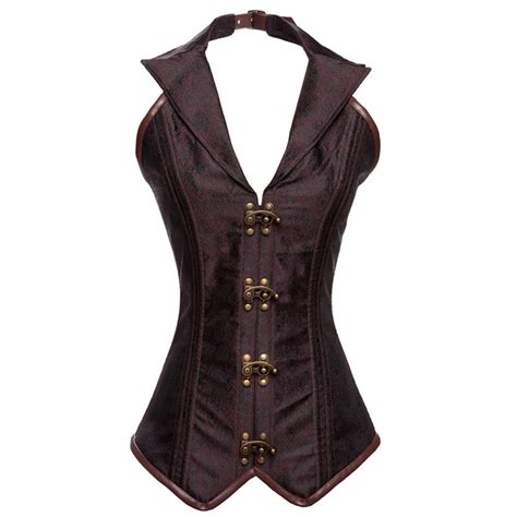 Brown Halter Collar Corsets And Bustiers Vintage Corset Steampunk Gothic Clothing Espartilhos E