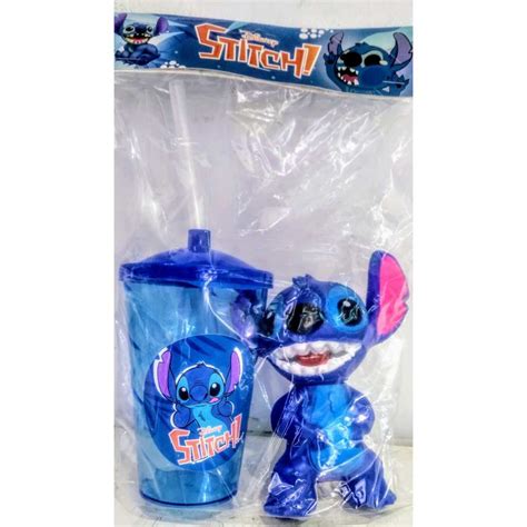 Boneco Stitch Azul Cm Copo Acr Lico Canudo Shopee Brasil