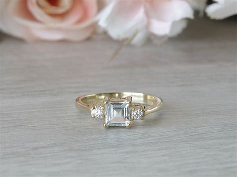 Aquamarine Promise Ring For Women Three Stone Purity Ring Etsy