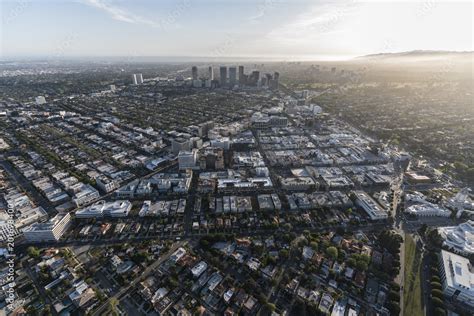 Afternoon Aerial View Of Beverly Hills And Century City Buildings And