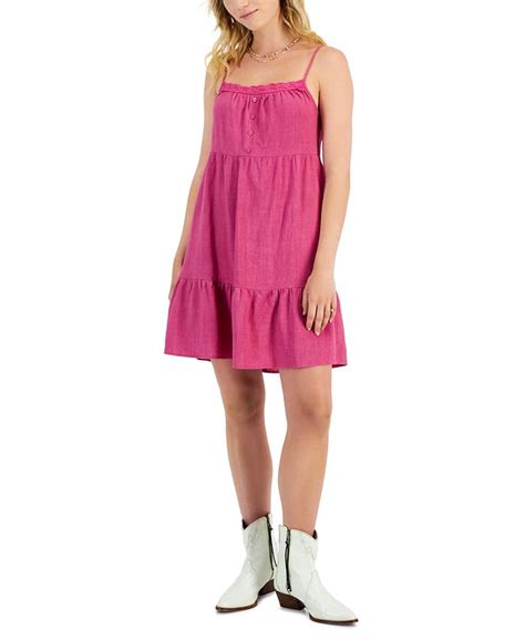 Pink Rose Juniors' Eyelet-Trim Sleeveless Tiered Dress - Macy's