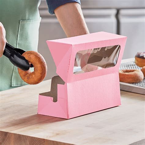 Baker S Lane 9 X 4 X 3 1 2 Pink Auto Popup Window Donut Bakery Box