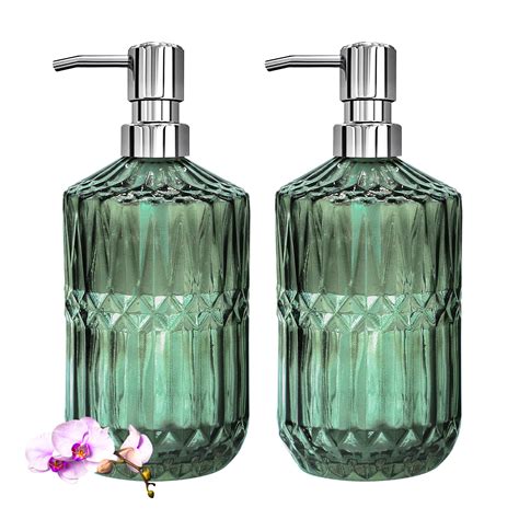 17oz Glass Soap Dispenser Set 2 Pack Handdish Soap Bottles Diamond