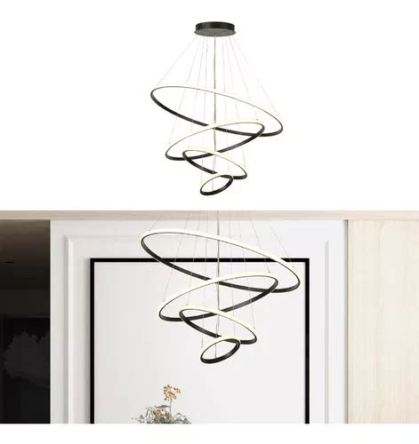 Lustre Led Moderno Pendente An Is Aros Arcos Preto Em