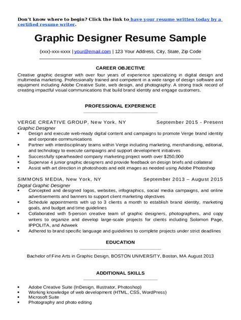 Graphic Design Resume Sample And Writing Tips Doc Template Pdffiller