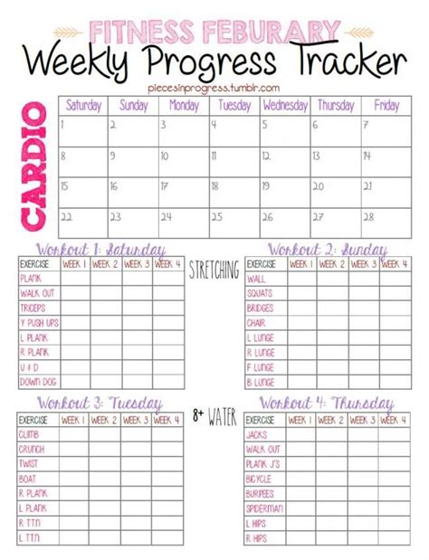 Weekly Progress Tracker Fitness Planner Printable Printable Workouts