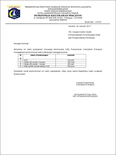 Contoh Surat Permohonan Permintaan Pengadaan Barang Ke Sudin Surat